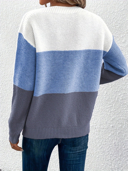 Gaia | Women's Color Block Crewneck Knit Sweater