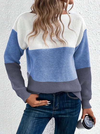 Gaia | Women's Color Block Crewneck Knit Sweater