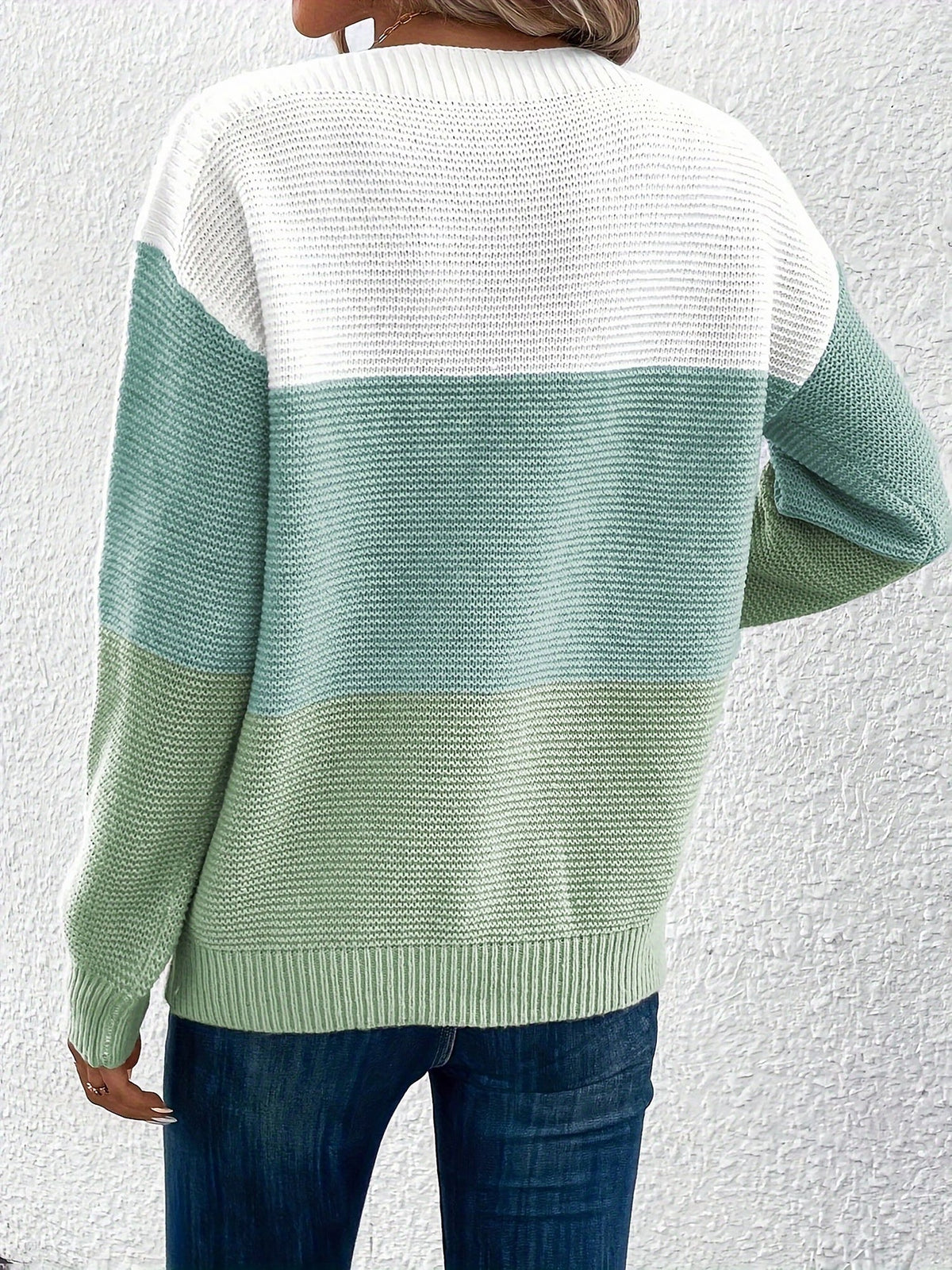 Gaia | Women's Color Block Crewneck Knit Sweater
