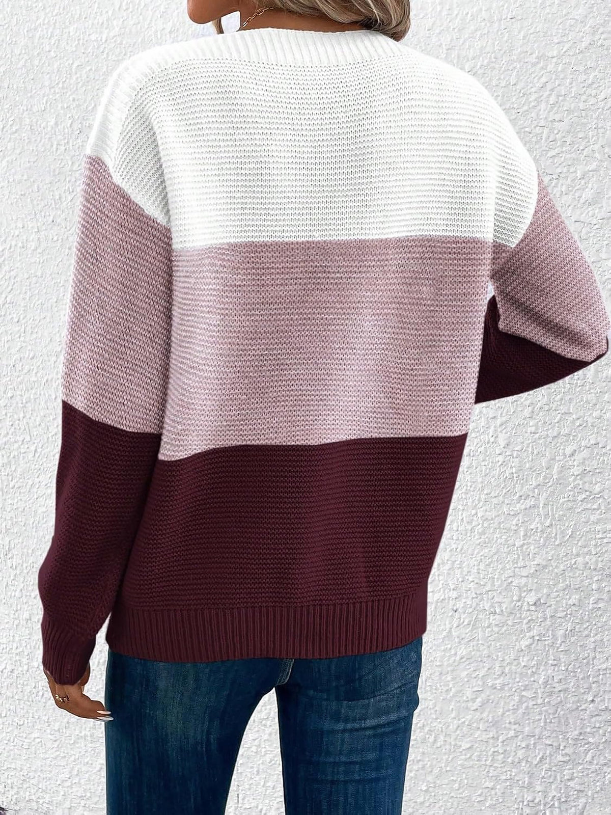 Gaia | Women's Color Block Crewneck Knit Sweater