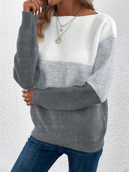 Gaia | Women's Color Block Crewneck Knit Sweater
