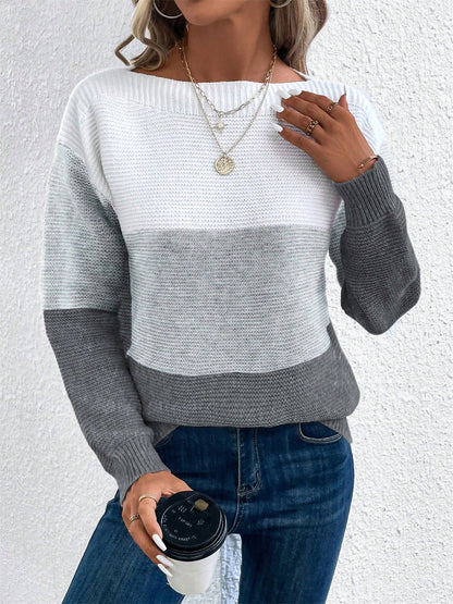 Gaia | Women's Color Block Crewneck Knit Sweater
