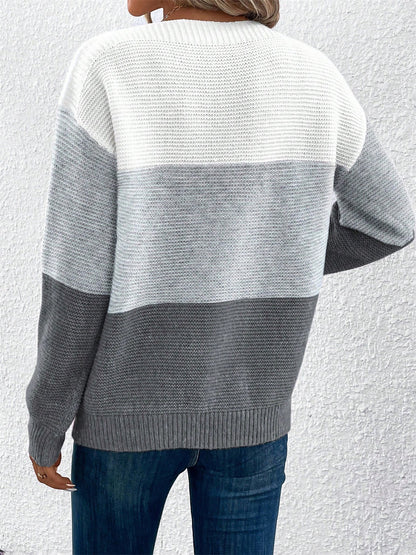 Gaia | Women's Color Block Crewneck Knit Sweater