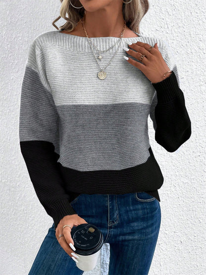 Gaia | Women's Color Block Crewneck Knit Sweater