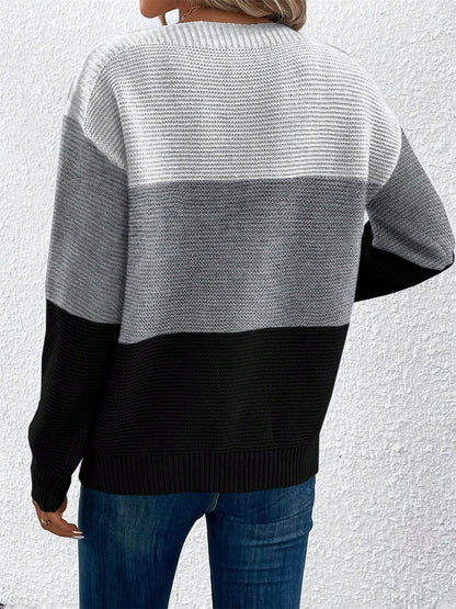 Gaia | Women's Color Block Crewneck Knit Sweater