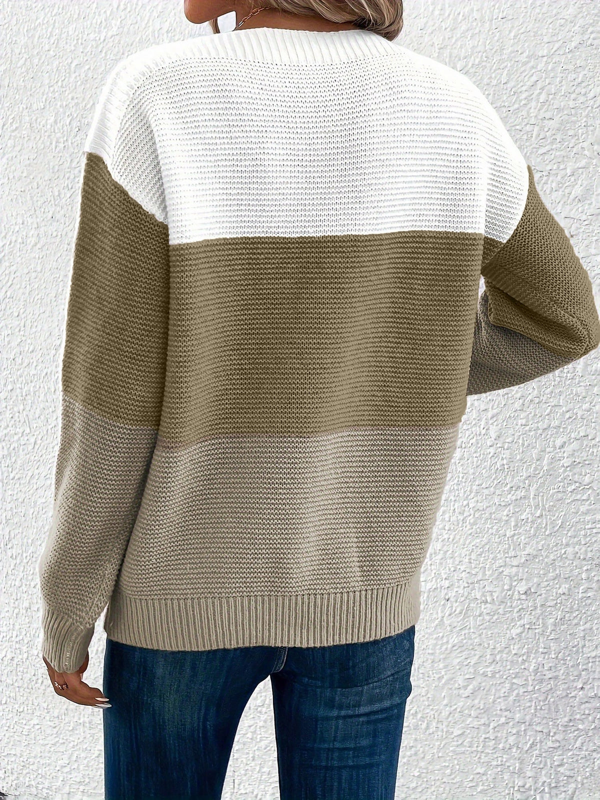 Gaia | Women's Color Block Crewneck Knit Sweater