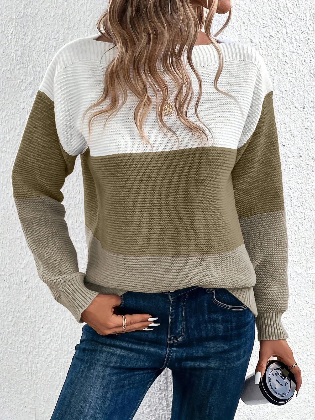 Gaia | Women's Color Block Crewneck Knit Sweater
