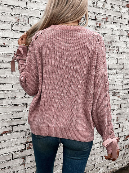 Genevieve | Women's Lace Trim Waffle Knit Sweatshirt