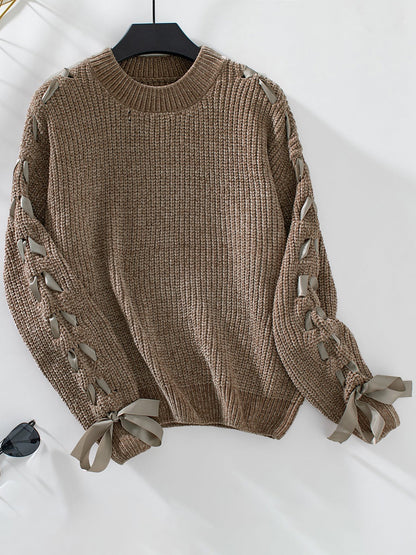 Genevieve | Women's Lace Trim Waffle Knit Sweatshirt