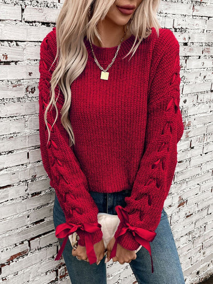 Genevieve | Women's Lace Trim Waffle Knit Sweatshirt