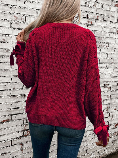 Genevieve | Women's Lace Trim Waffle Knit Sweatshirt