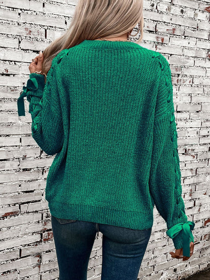 Genevieve | Women's Lace Trim Waffle Knit Sweatshirt