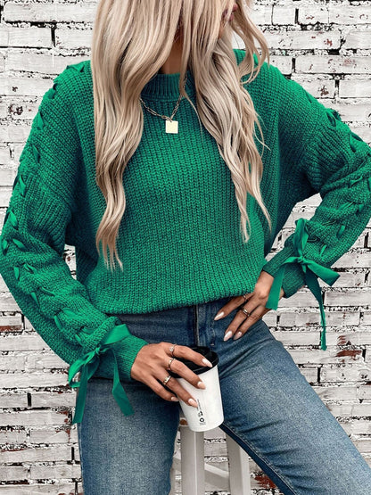 Genevieve | Women's Lace Trim Waffle Knit Sweatshirt