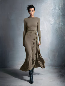 Elegant gray wrap maxi dress with knot detail for women | Elara