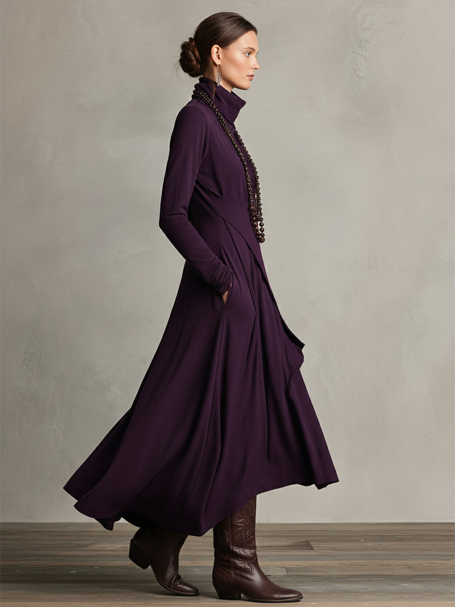 Bohemian draped turtleneck maxi dress for women | Elowen