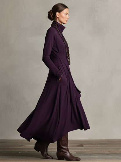 Bohemian draped turtleneck maxi dress for women | Elowen