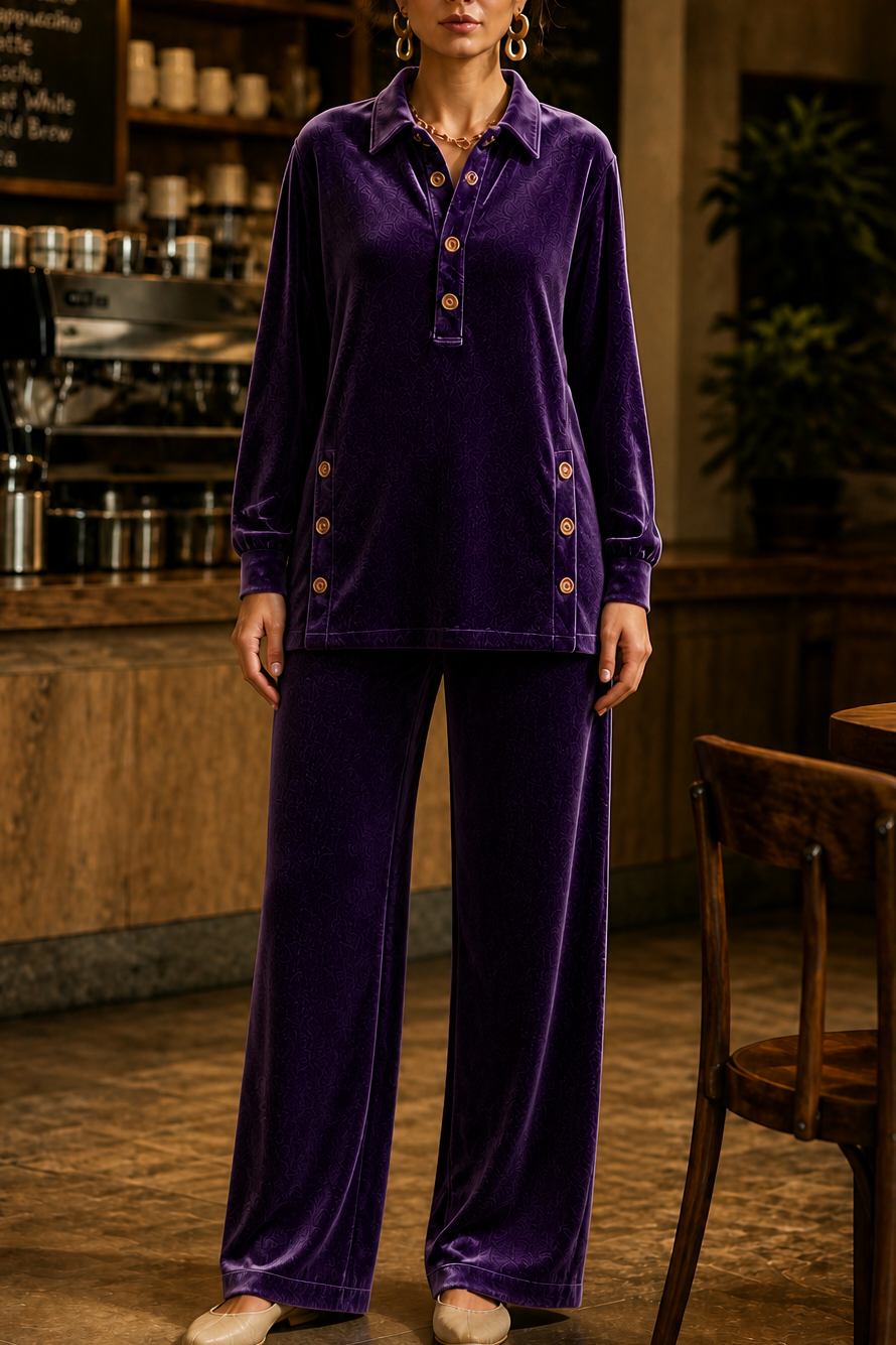 Velvessa | Women's Velvet-Look Two-Piece Lounge Set