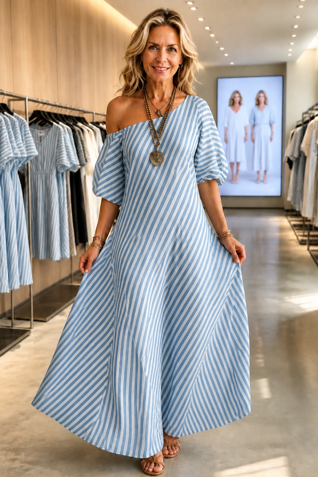 Ornestra | Women's One-Shoulder Puff Sleeve Maxi Dress