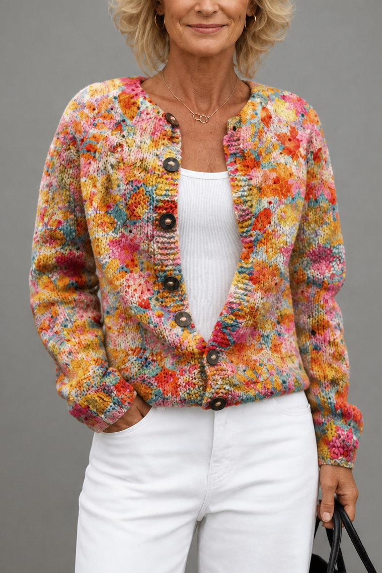 Solvane | Women's Floral Print Knit Cardigan with Buttons