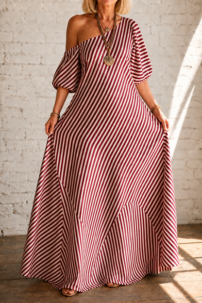 Ornestra | Women's One-Shoulder Puff Sleeve Maxi Dress