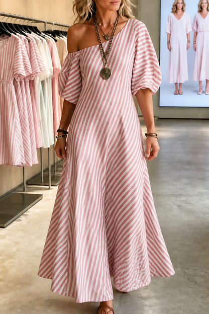 Ornestra | Women's One-Shoulder Puff Sleeve Maxi Dress