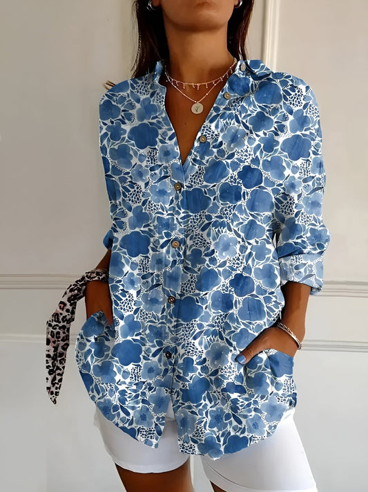 Button front printed whimsical blouse for women | Marisela