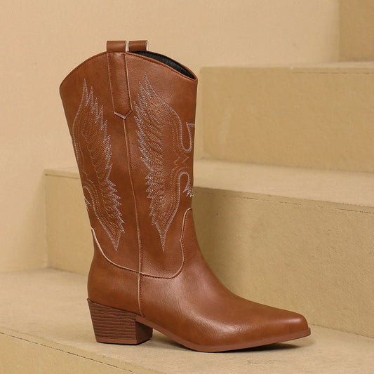 Zayda | Women's Embroidered Western Cowboy Boots with Block Heel