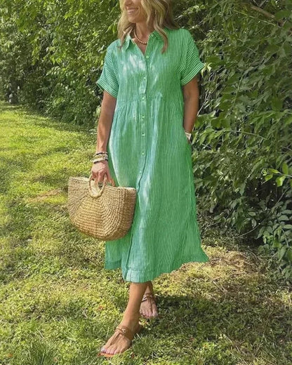 Striped casual button-down midi dress for women | Maggie