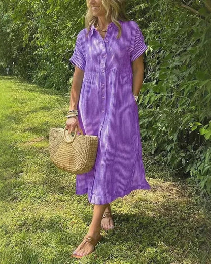 Striped casual button-down midi dress for women | Maggie