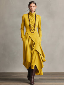 Bohemian draped turtleneck maxi dress for women | Elowen