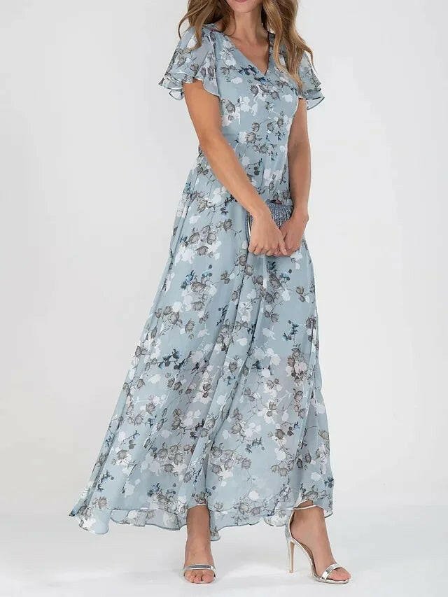 Vibrant cotton blend V-neck tummy coverage maxi dress for women | Victoria