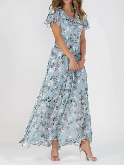 Vibrant cotton blend V-neck tummy coverage maxi dress for women | Victoria