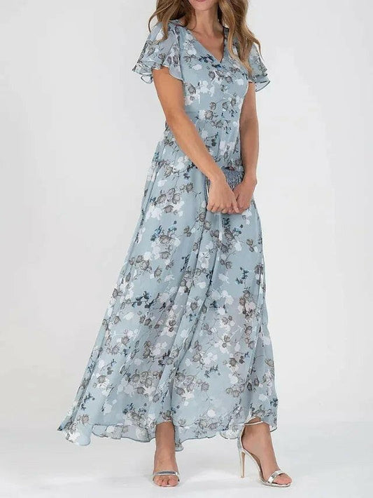 Vibrant cotton blend V-neck tummy coverage maxi dress for women | Victoria