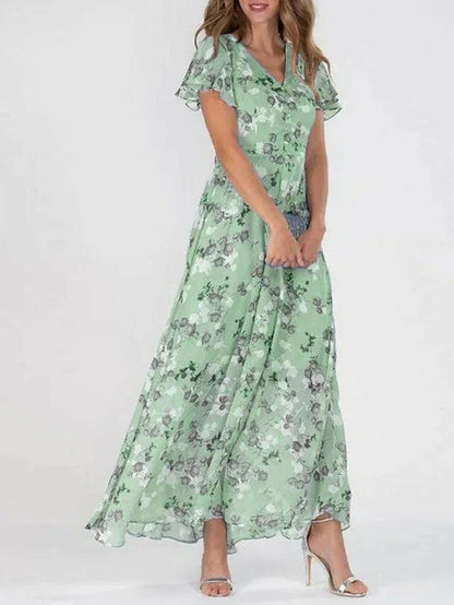 Vibrant cotton blend V-neck tummy coverage maxi dress for women | Victoria