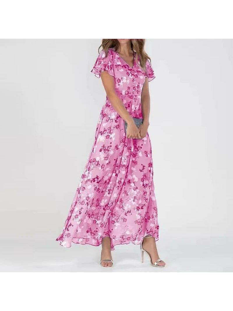 Vibrant cotton blend V-neck tummy coverage maxi dress for women | Victoria
