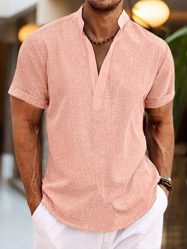 Short sleeve henley collar shirt for men | Arlo