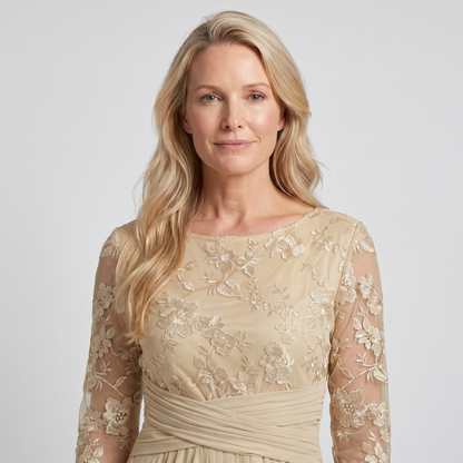 Floral lace chiffon tiered midi dress for women | Marisela
