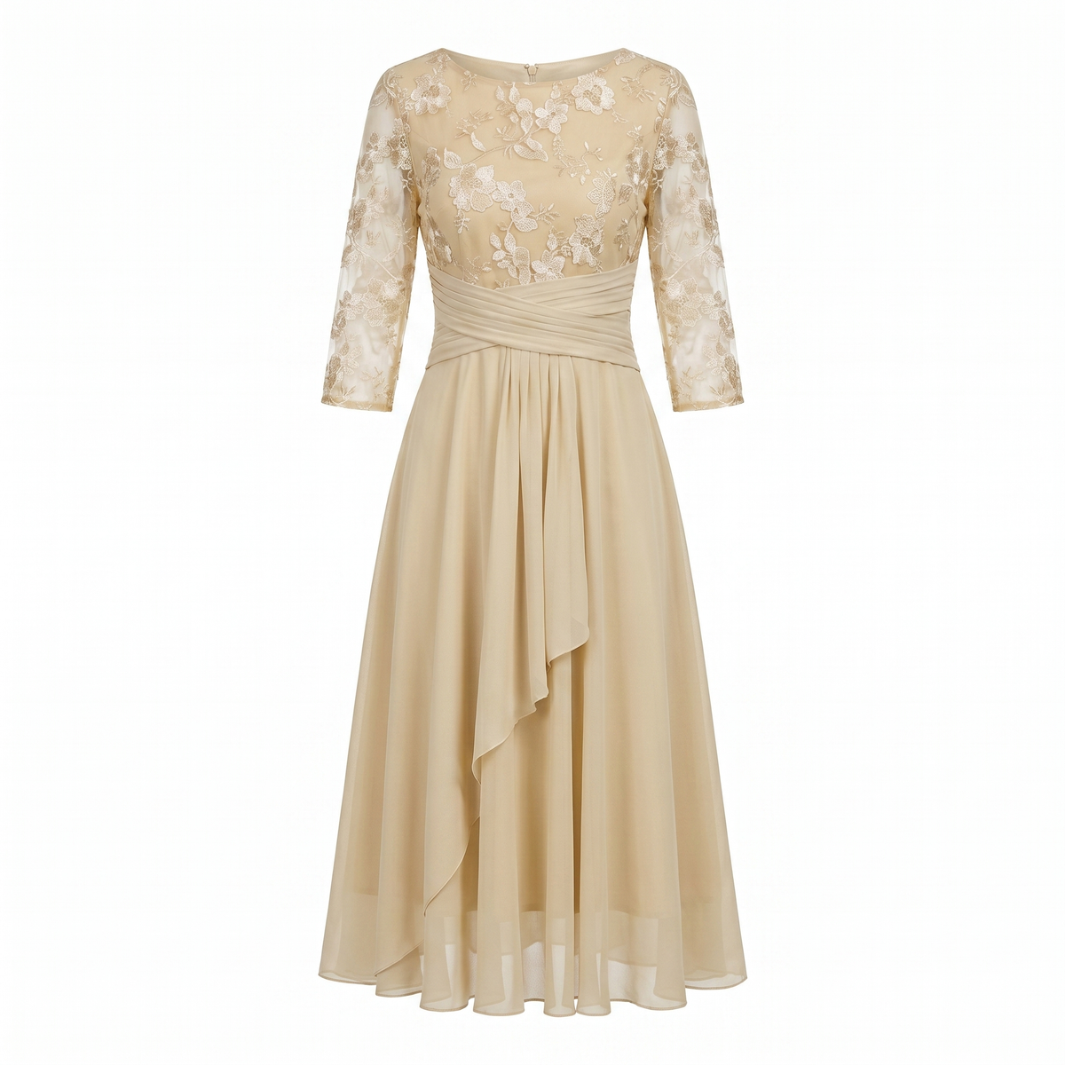 Floral lace chiffon tiered midi dress for women | Marisela