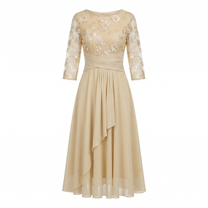 Floral lace chiffon tiered midi dress for women | Marisela