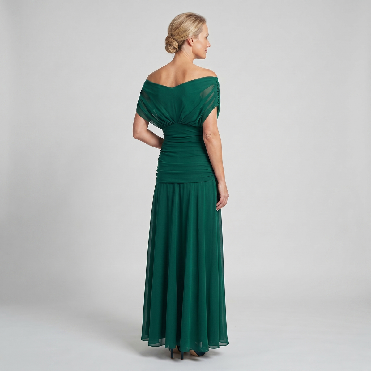 Off-shoulder twist-front pleated chiffon maxi dress for women | Marisela