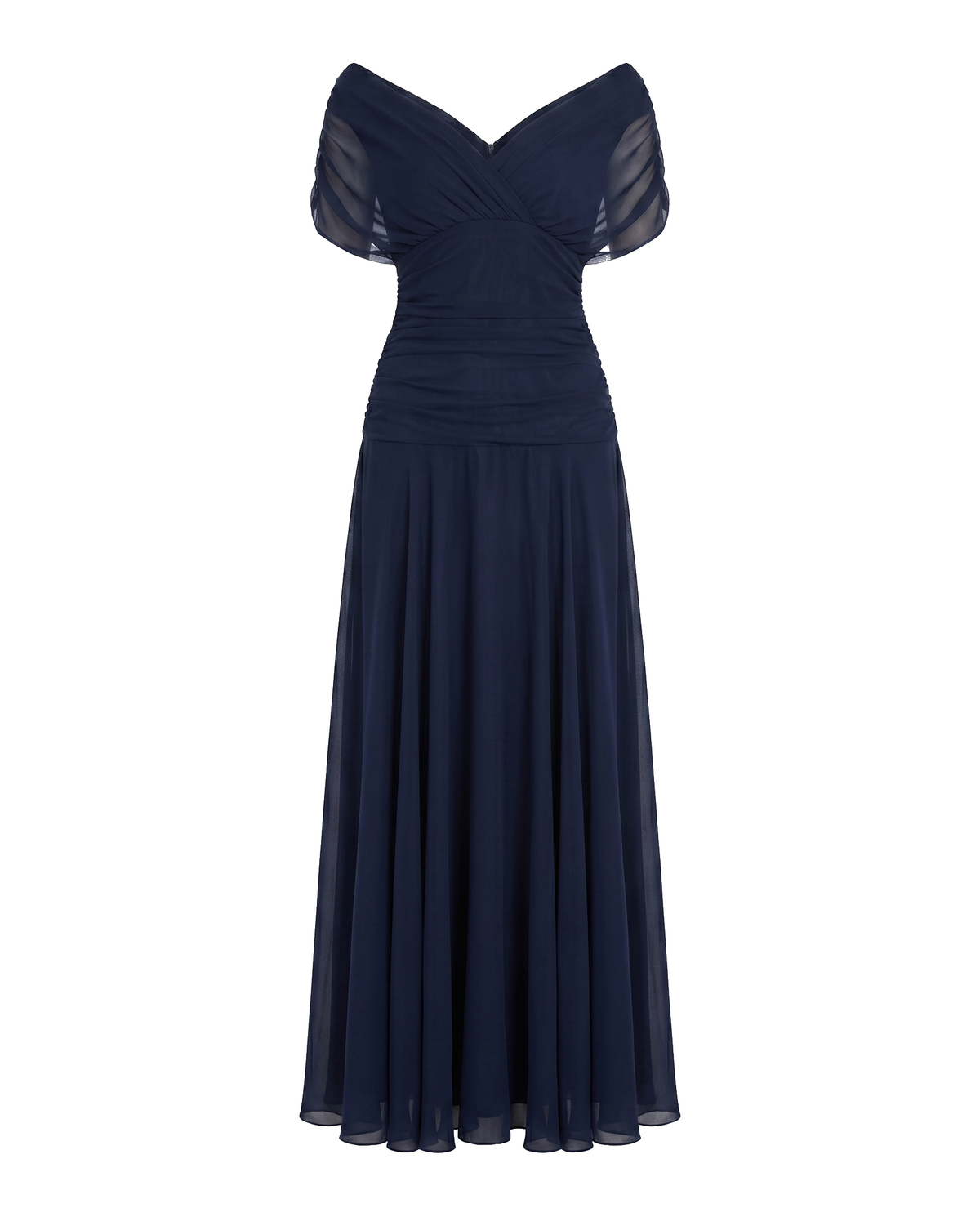 Off-shoulder twist-front pleated chiffon maxi dress for women | Marisela