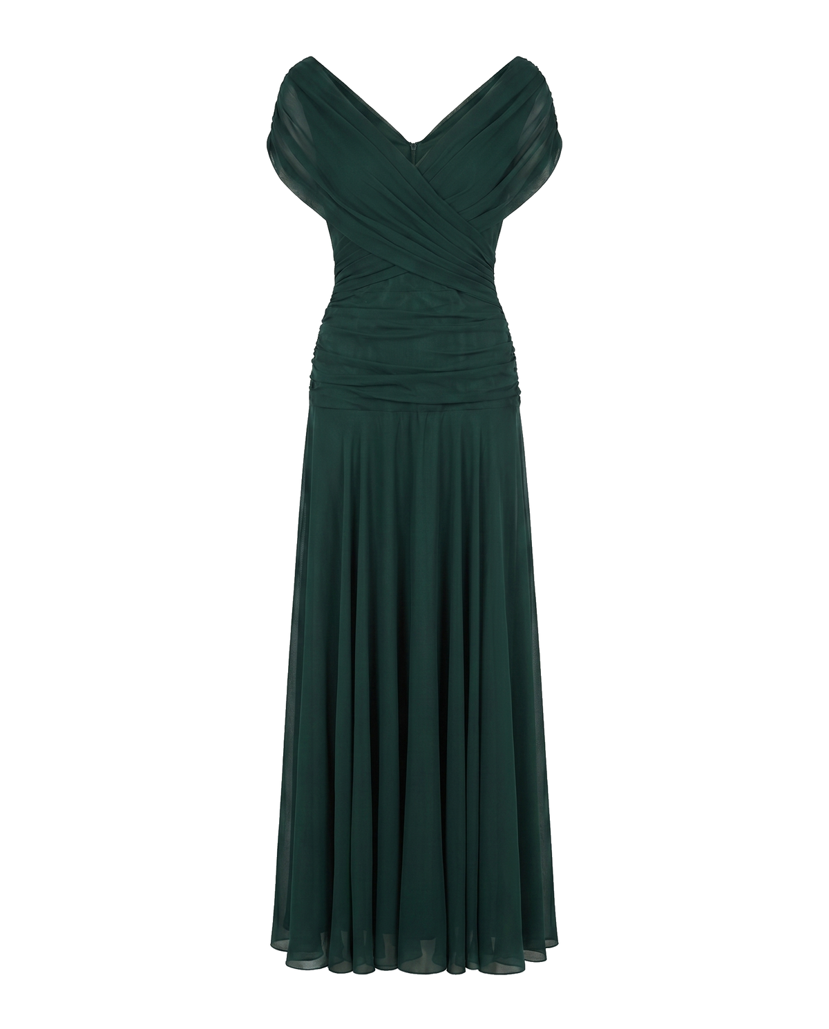 Off-shoulder twist-front pleated chiffon maxi dress for women | Marisela