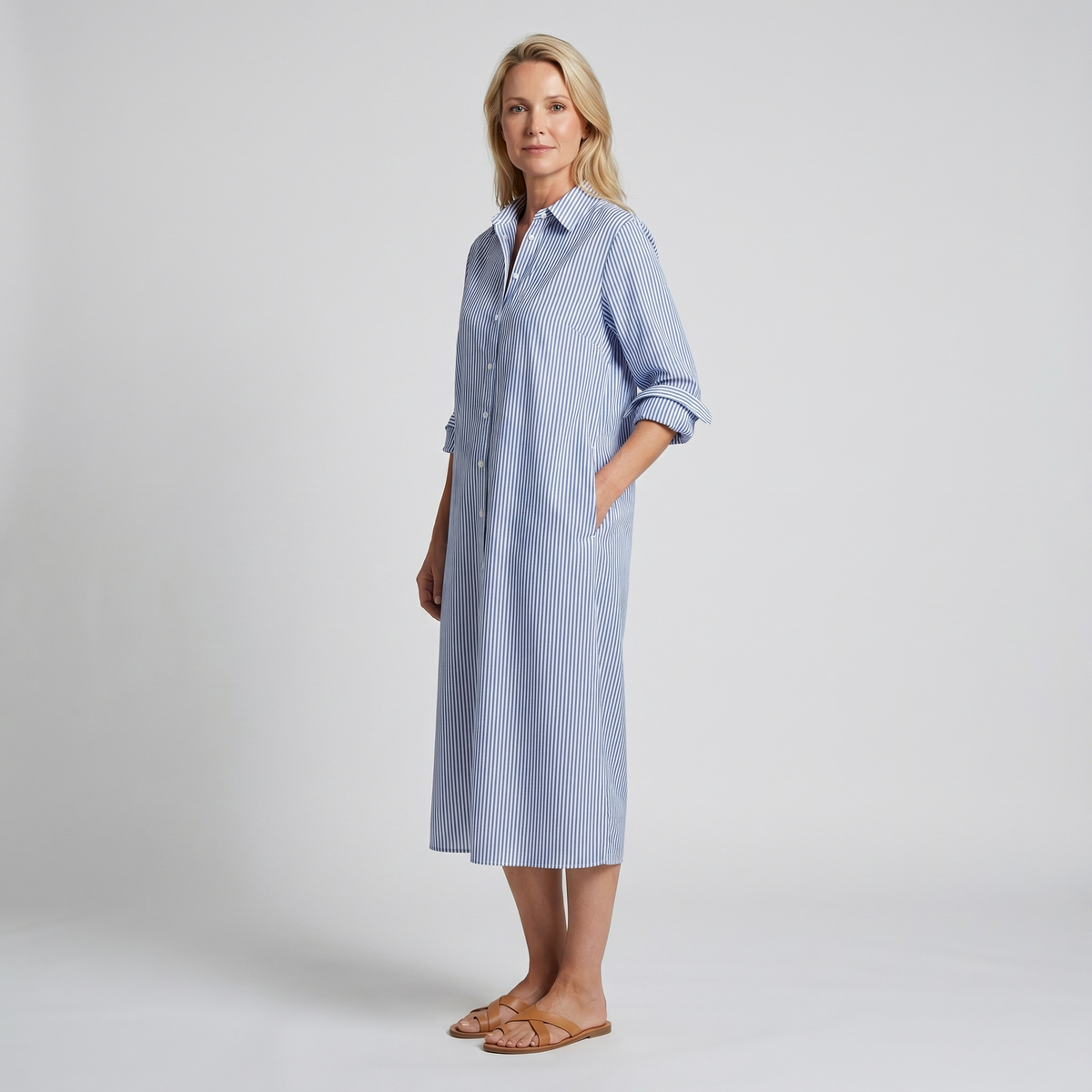 Striped relaxed oversized shirt midi dress for women | Marisela