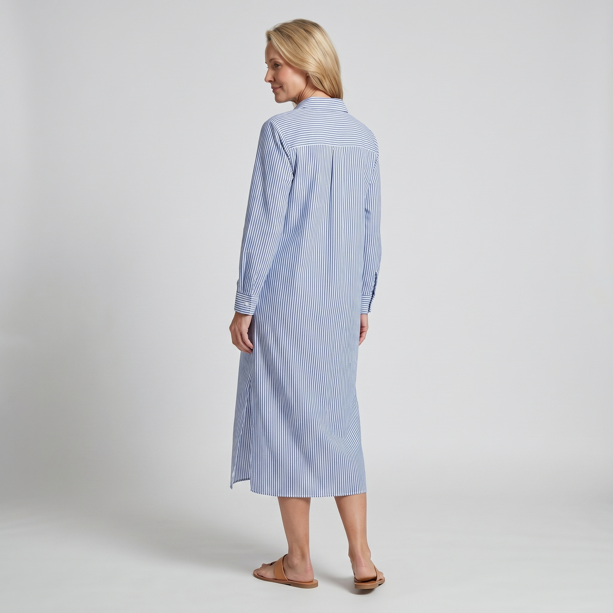 Striped relaxed oversized shirt midi dress for women | Marisela