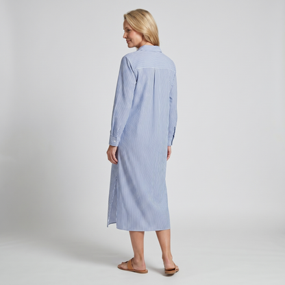 Striped relaxed oversized shirt midi dress for women | Marisela