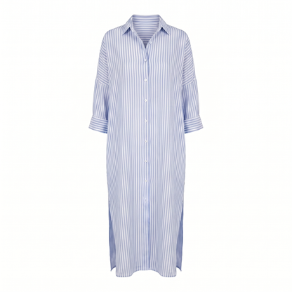 Striped relaxed oversized shirt midi dress for women | Marisela