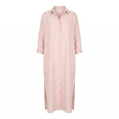 Striped relaxed oversized shirt midi dress for women | Marisela