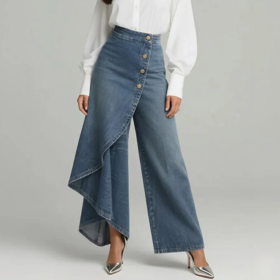 Varelia | Women's Asymmetric Wrap Wide Leg Jeans