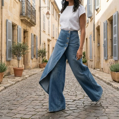 Varelia | Women's Asymmetric Wrap Wide Leg Jeans