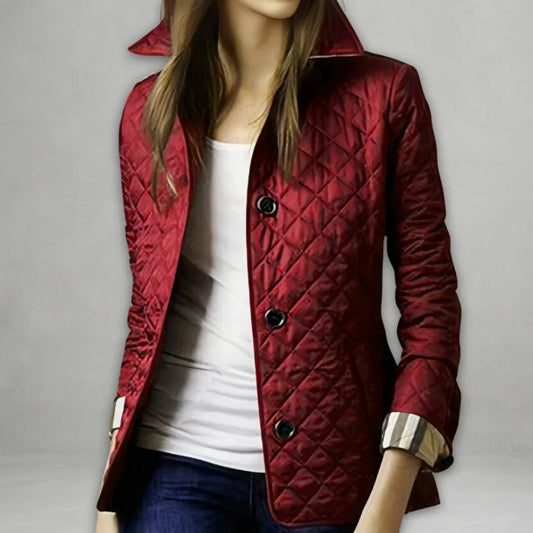 Seravelle | Women's Quilted Button Front Notched Collar Jacket